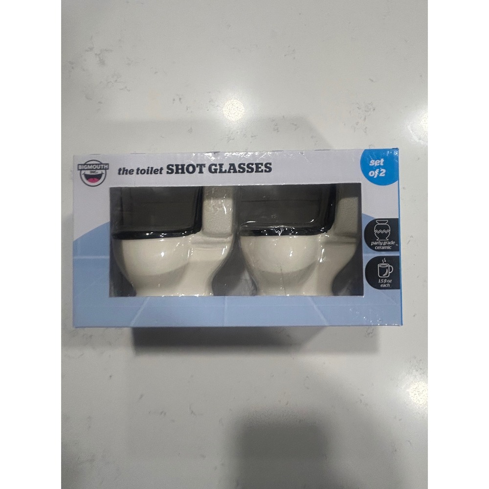 BigMouth Inc The Toilet Shot Glasses Set of 2 Ceramic Gag Gift 1.5oz White Black